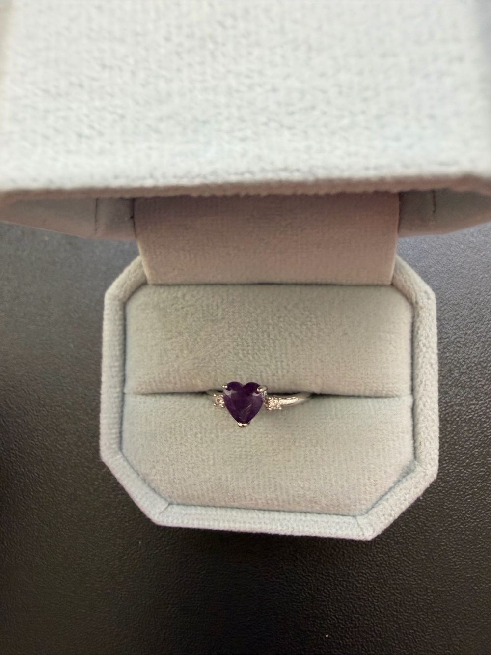 Genuine Gemstone Amethyst Heart Ring Sterling Silver Unique Jewelry NWT Purple